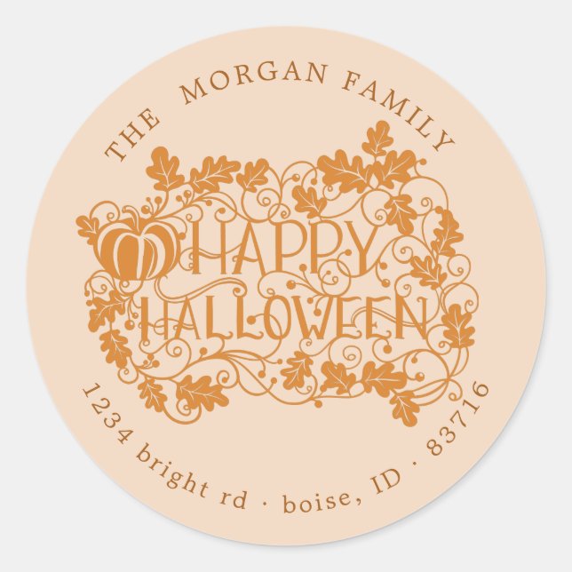 Sticker Rond citrouille et vigne heureux halloween adresse de r (Devant)
