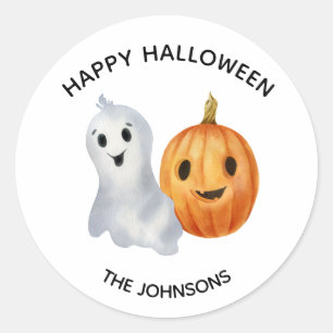 Sticker Rond Citrouille Fantôme Halloween Citrouille Mignonne
