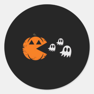 Sticker Rond Citrouille Fantôme Joueur Arcade Halloween Amoureu