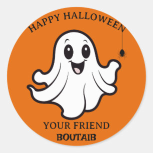 Sticker Rond Citrouille Fantôme mignon Joyeux Halloween personn