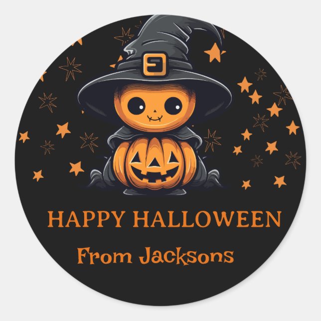 Sticker Rond Citrouille Fantôme mignon Joyeux Halloween personn (Devant)