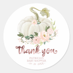 Sticker Rond Citrouille Fleurie Rose Remerciement pour Baby Sho