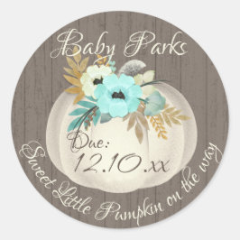 Sticker Rond Citrouille Floral Aqua