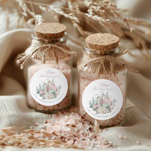 Sticker Rond Citrouille Florale d'Automne de Thanksgiving (Créateur téléchargé)