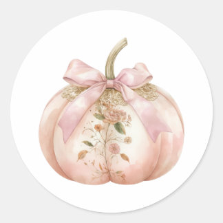 Sticker Rond Citrouille Florale Rose Shabby Chic Coquette Autom