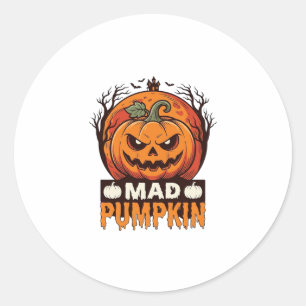 Sticker Rond Citrouille Folle Halloween Dessin de Gravure Vinta
