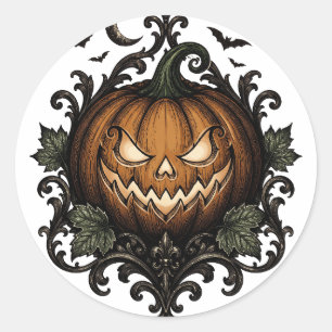 Sticker Rond Citrouille gothique d'Halloween Jack O Lantern mal