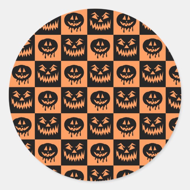 Sticker Rond Citrouille Halloween Face Fantôme Motif Éffrayant (Devant)
