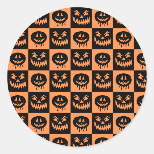 Sticker Rond Citrouille Halloween Face Fantôme Motif Éffrayant
