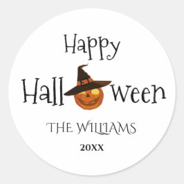 Sticker Rond Citrouille Happy Halloween personnalisé