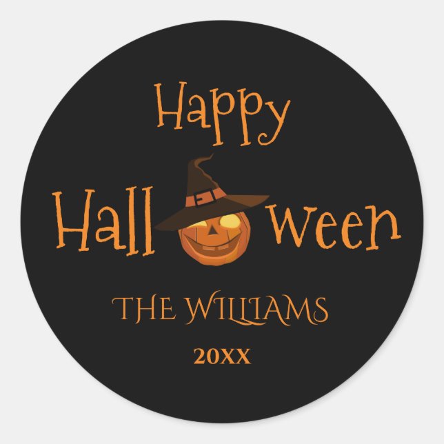 Sticker Rond Citrouille Happy Halloween personnalisé (Devant)