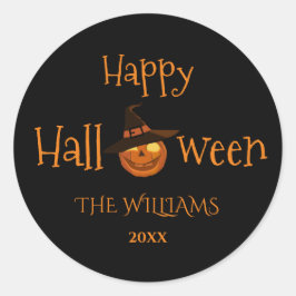 Sticker Rond Citrouille Happy Halloween personnalisé