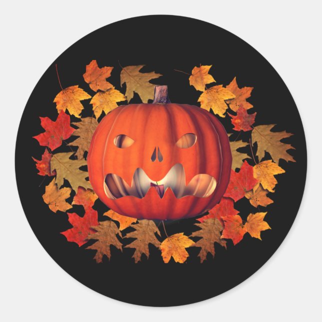 Sticker Rond Citrouille Jack-o'-lantern Halloween Cute (Devant)