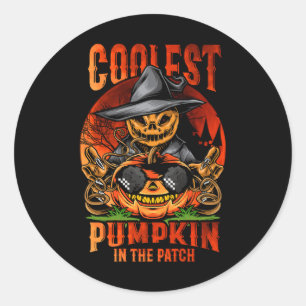 Sticker Rond Citrouille Le Plus Coolle Dans Le Patch Scary Jack