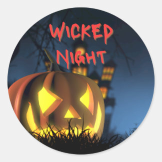 Sticker Rond Citrouille lumineuse d'Halloween Nuit Méchante Eff