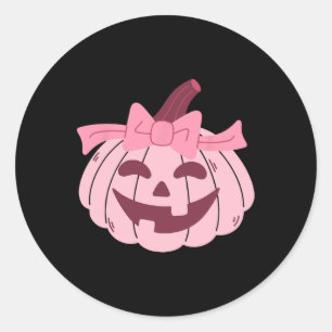Sticker Rond Citrouille mignonne Coquette Pink Bow Cravate Femm