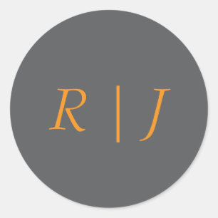 Sticker Rond Citrouille Orange Gris Monogrammes Automne Mariage