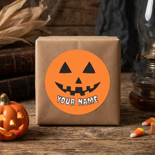 Sticker Rond Citrouille orange personnalisée Halloween Votre no