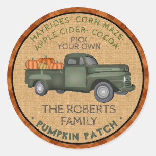 Sticker Rond Citrouille Patch Farm Rustic Fall Plaid Camion Vin