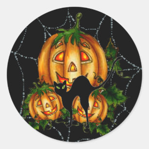Sticker Rond CITROUILLE PATCH & SPIDERWEB par SHARON SHARPE