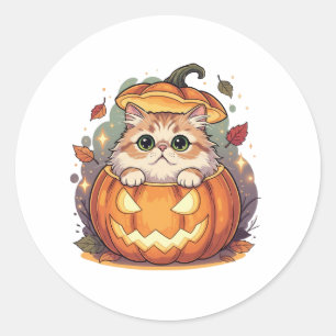 Sticker Rond Citrouille Peek Perse - Fluffy Perse Halloween