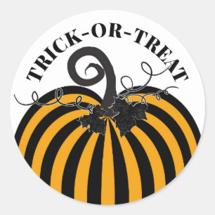 Sticker Rond Citrouille rayée noir et orange Fête d'Halloween