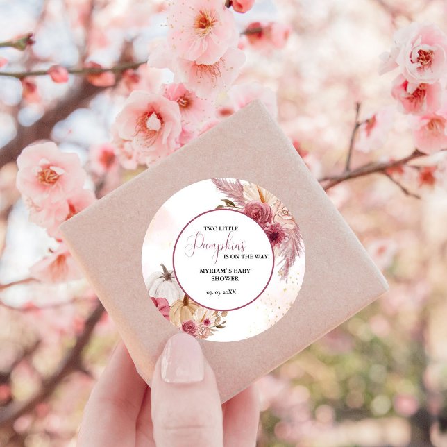 Sticker Rond Citrouille rose automne Floral Twin Girl Baby show (Créateur téléchargé)