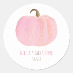 Sticker Rond Citrouille Rose Automne Rustique Baby Shower