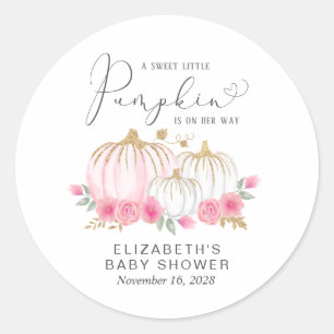 Sticker Rond Citrouille Rose Floral Aquarelle bébé fille Douche