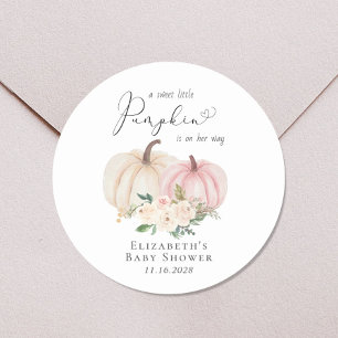 Sticker Rond Citrouille rose Floral Aquarelle Bébé Fille Douche