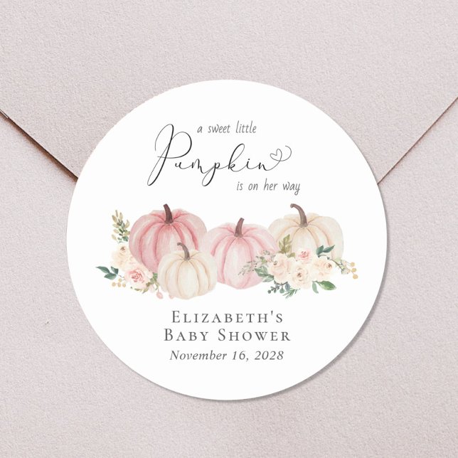 Sticker Rond Citrouille Rose Floral Baby Girl Douche (Créateur téléchargé)