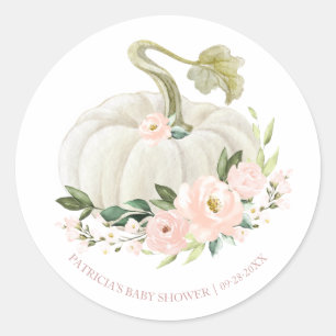 Sticker Rond Citrouille rose Floral Baby shower d'automne Class