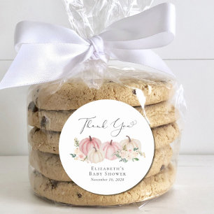 Sticker Rond Citrouille rose Floral bébé fille douche Merci