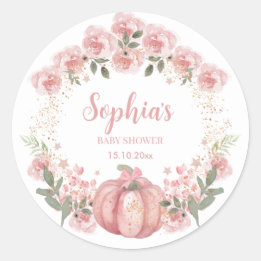 Sticker Rond citrouille rose Floral Girl Baby shower