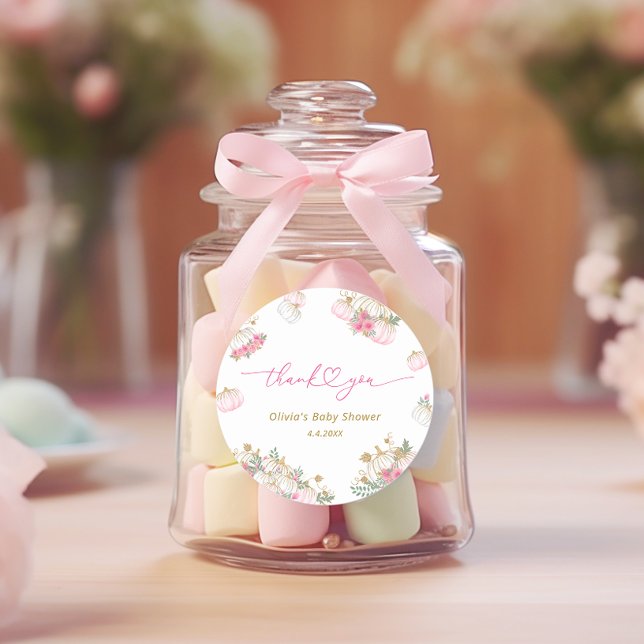 Sticker Rond Citrouille rose Merci floral (Créateur téléchargé)