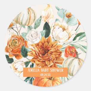 Sticker Rond Citrouille rustique Automne fleuri Baby shower d'a