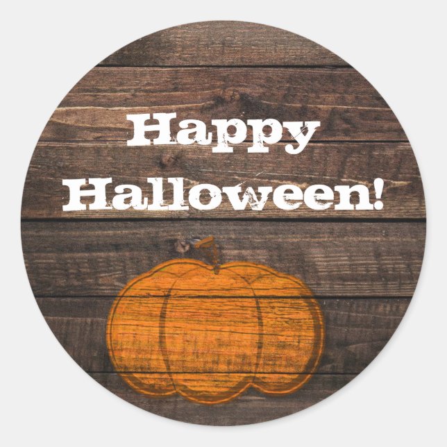Sticker Rond Citrouille Rustique Bois Halloween Automne Automne (Devant)