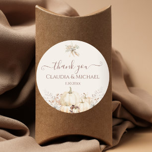 Sticker Rond Citrouille rustique Élégant Merci Mariage de autom