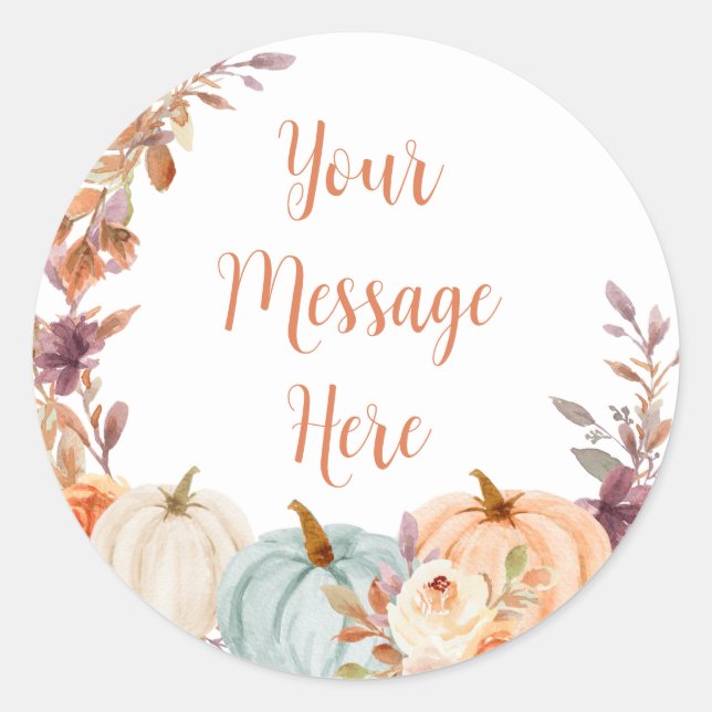 Sticker Rond Citrouille Rustique Floral Votre Message Ici Stick (Devant)