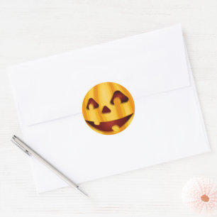 Sticker Rond Citrouille sculpté souriant design Halloween