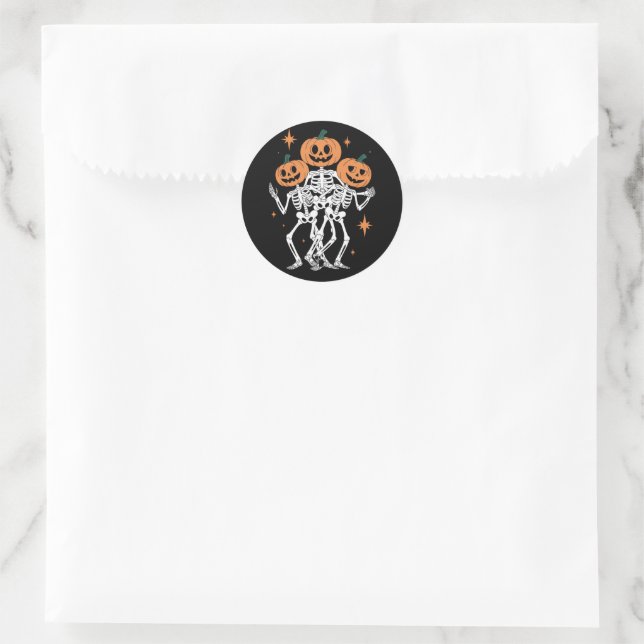 Sticker Rond Citrouille Skeleton Halloween Citrouille saison Éf (Sac)