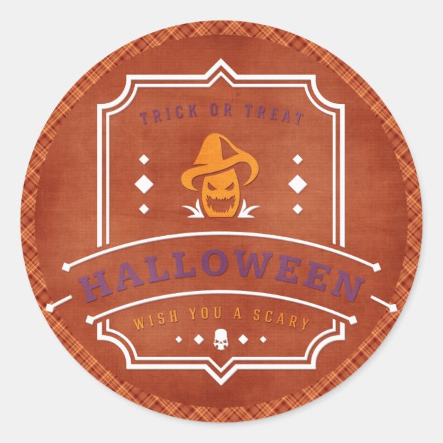 Sticker Rond Citrouille souhaite un Halloween effrayant (Devant)