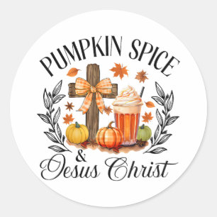 Sticker Rond Citrouille Spice Et Jésus Christ Cross Citrouille