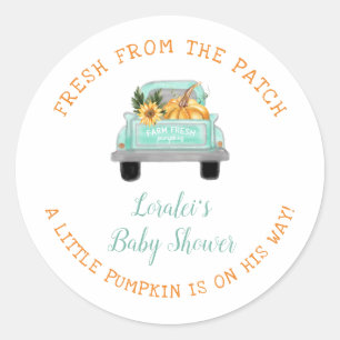 Sticker Rond Citrouille Sur Le Chemin Vieux Camion Baby shower