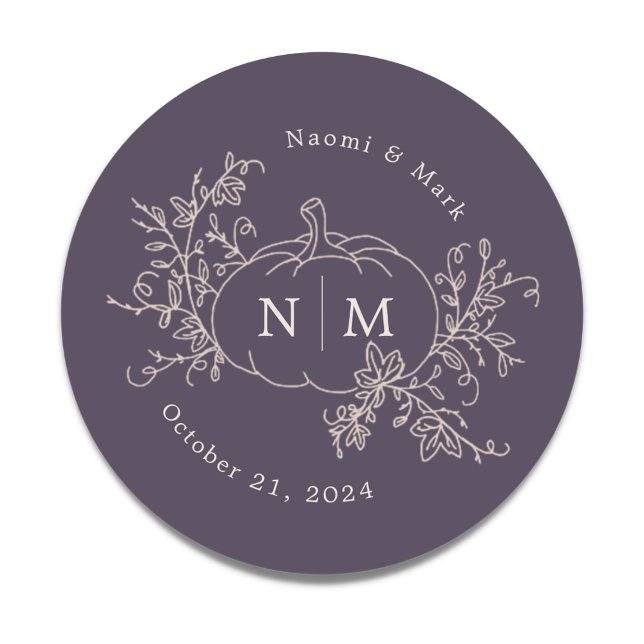 Sticker Rond Citrouille Vines Monogramme Mariage (Créateur téléchargé)