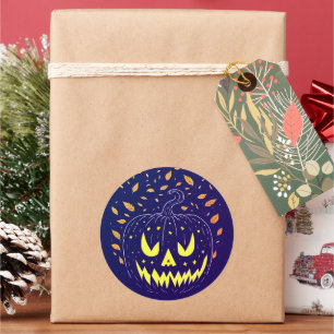 Sticker Rond Citrouille violette Halloween Jack O Lantern Citro