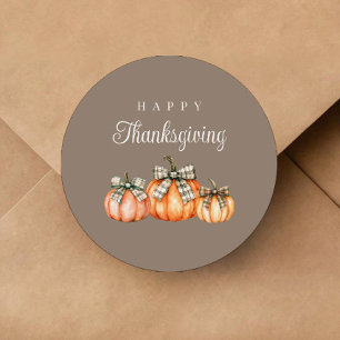 Sticker Rond Citrouilles à arc rustique Joyeux Thanksgiving