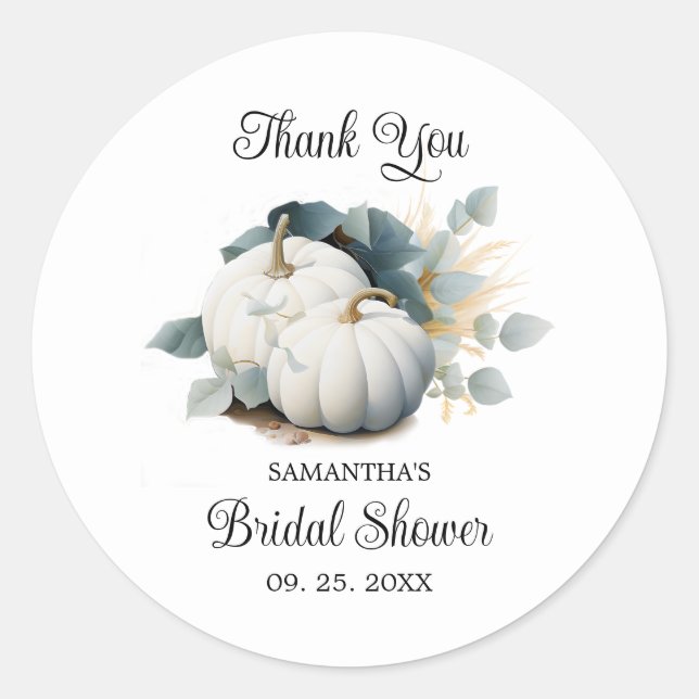 Sticker Rond Citrouilles blanches et Merci eucalyptus (Devant)