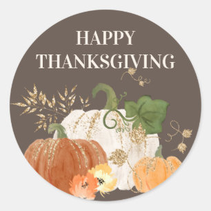 Sticker Rond Citrouilles blanches orange Paillettes dorées Than