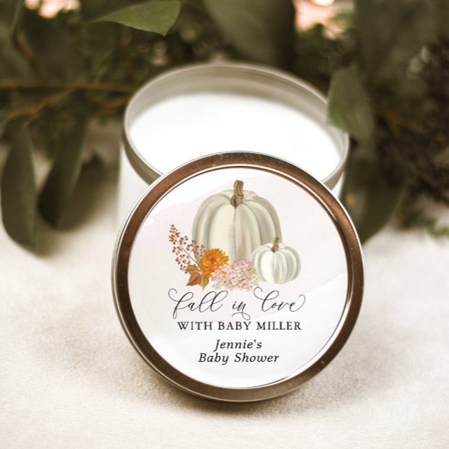 Sticker Rond Citrouilles blancs tomber dans l'amour Baby shower (Créateur téléchargé)